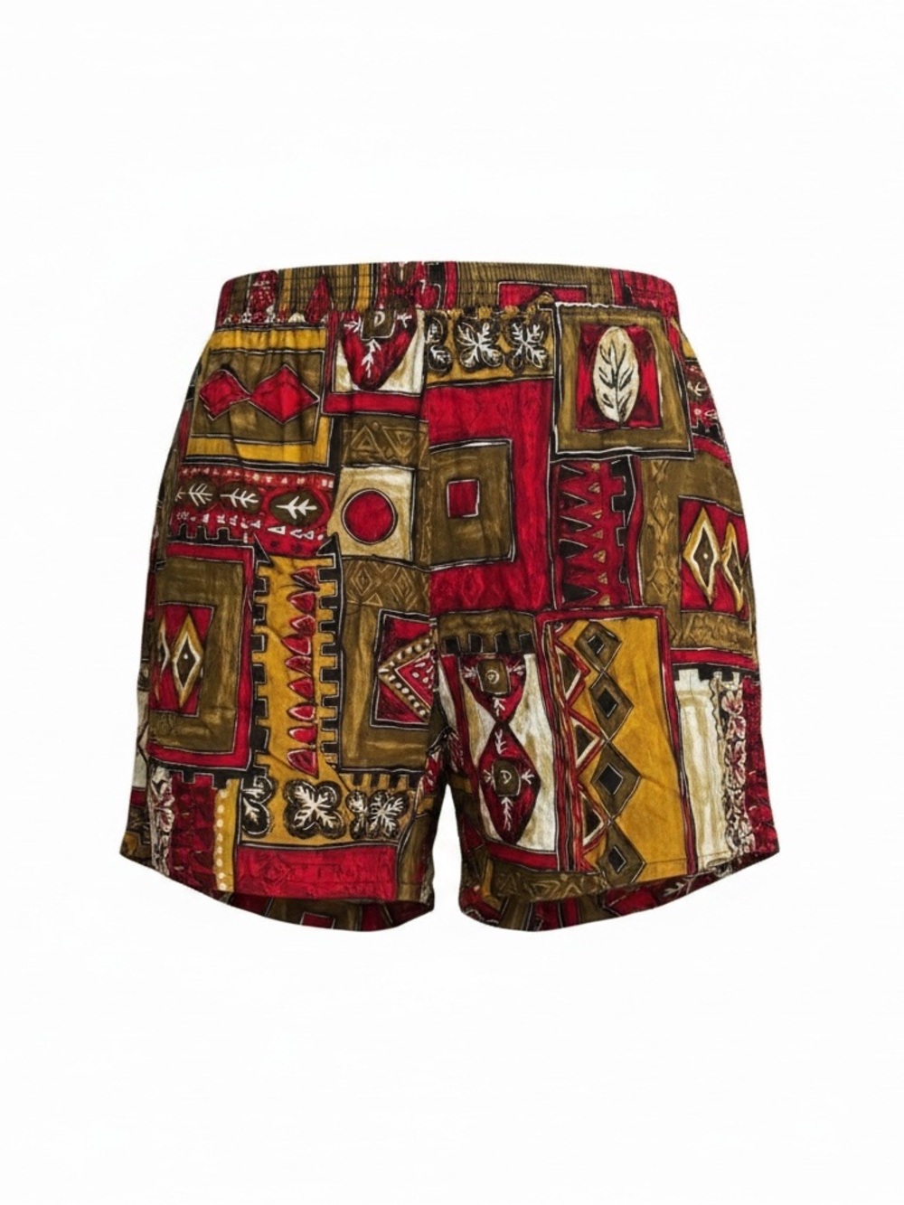Vintage Box Office Men's Geometric Pattern Rayon Shorts Elastic Waist Colorful M